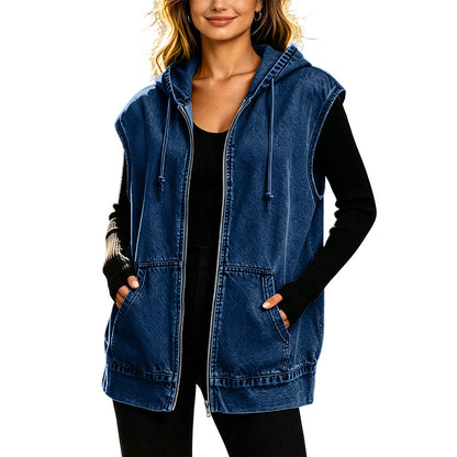 Women's Casual Hooded Denim Vest Jacket