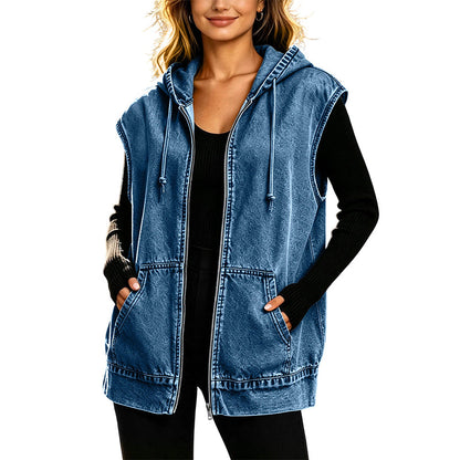 Women's Casual Hooded Denim Vest Jacket