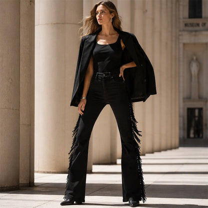 Women's High-Waisted Fringe Flare Jeans