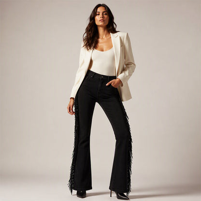 Women's High-Waisted Fringe Flare Jeans