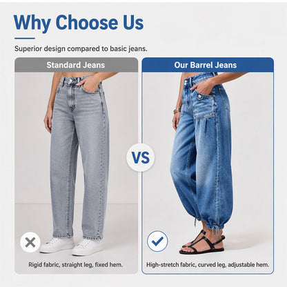 Women's High-Waisted Baggy Denim Cargo Jeans with Drawstring Hem