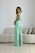 Women's Elegant Wide Leg Jumpsuit With Waist Tie